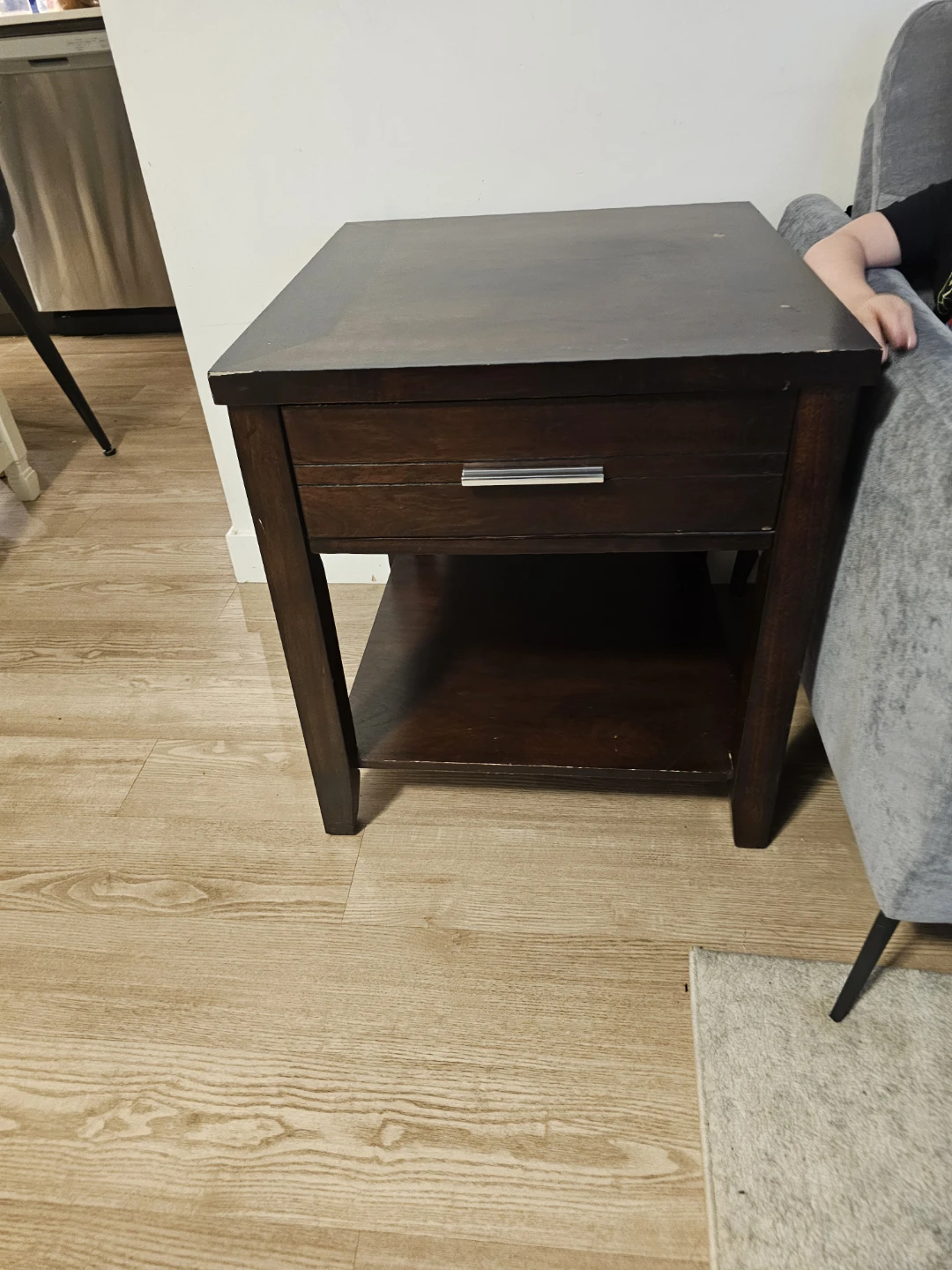 Dark Brown Wood End Table with Drawer - photo 2