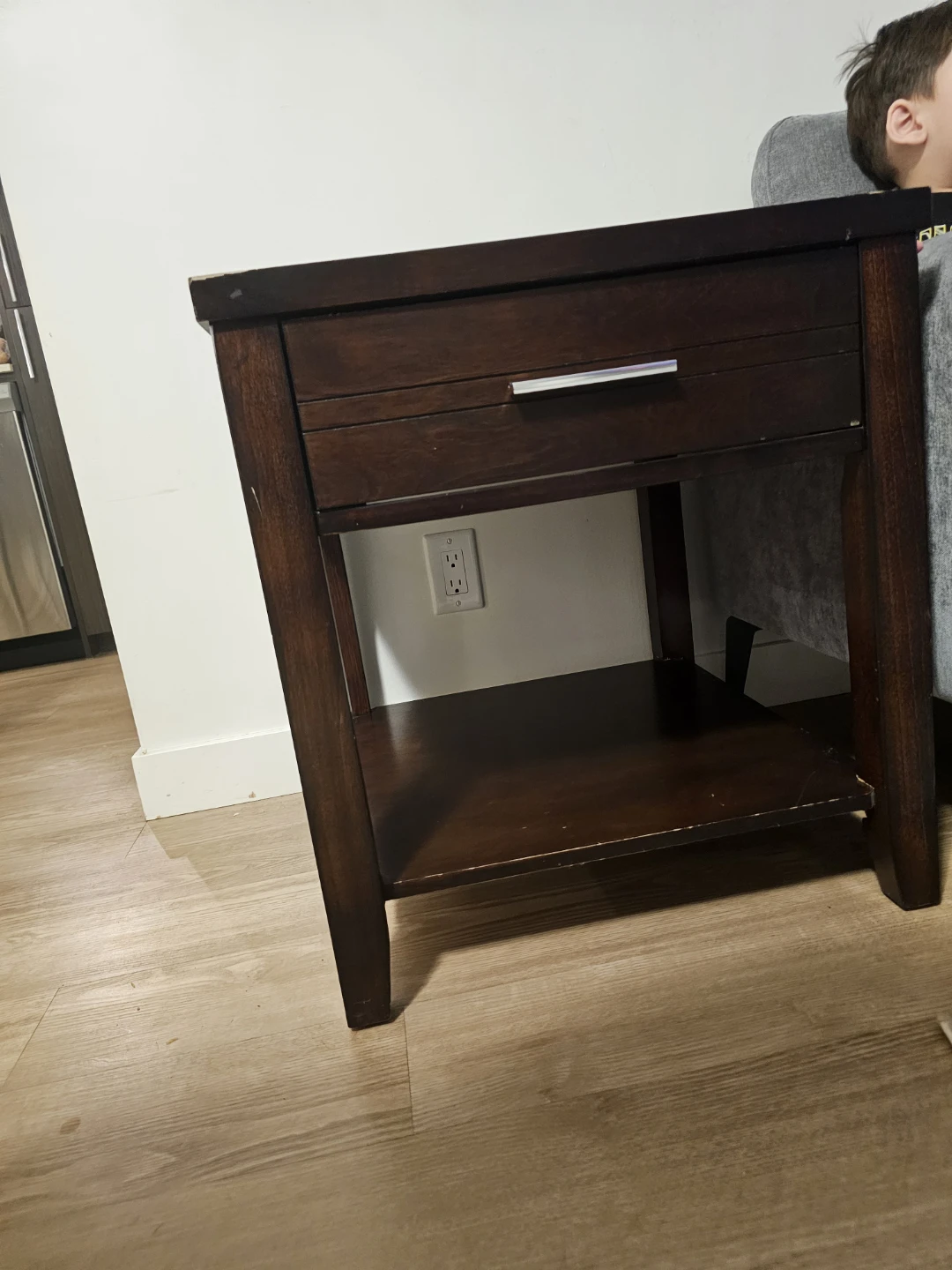 Dark Brown Wood End Table with Drawer - photo 4