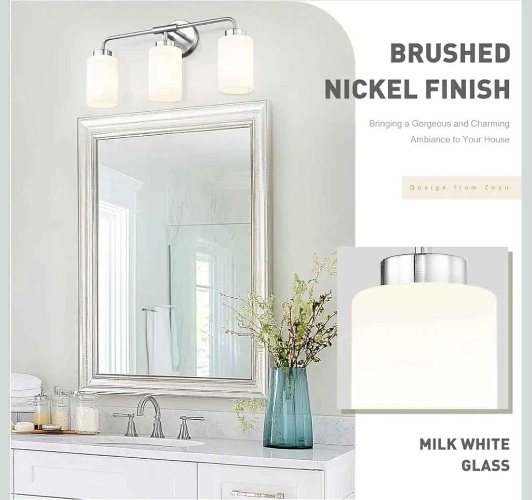 Zeyu Brushed Nickel 3-Light Vanity Light - New in Box! - photo 2
