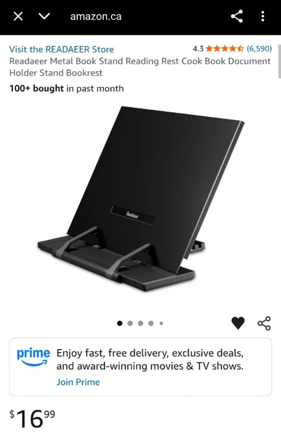 Readaeer Metal Book Stand - Black #Cleanout