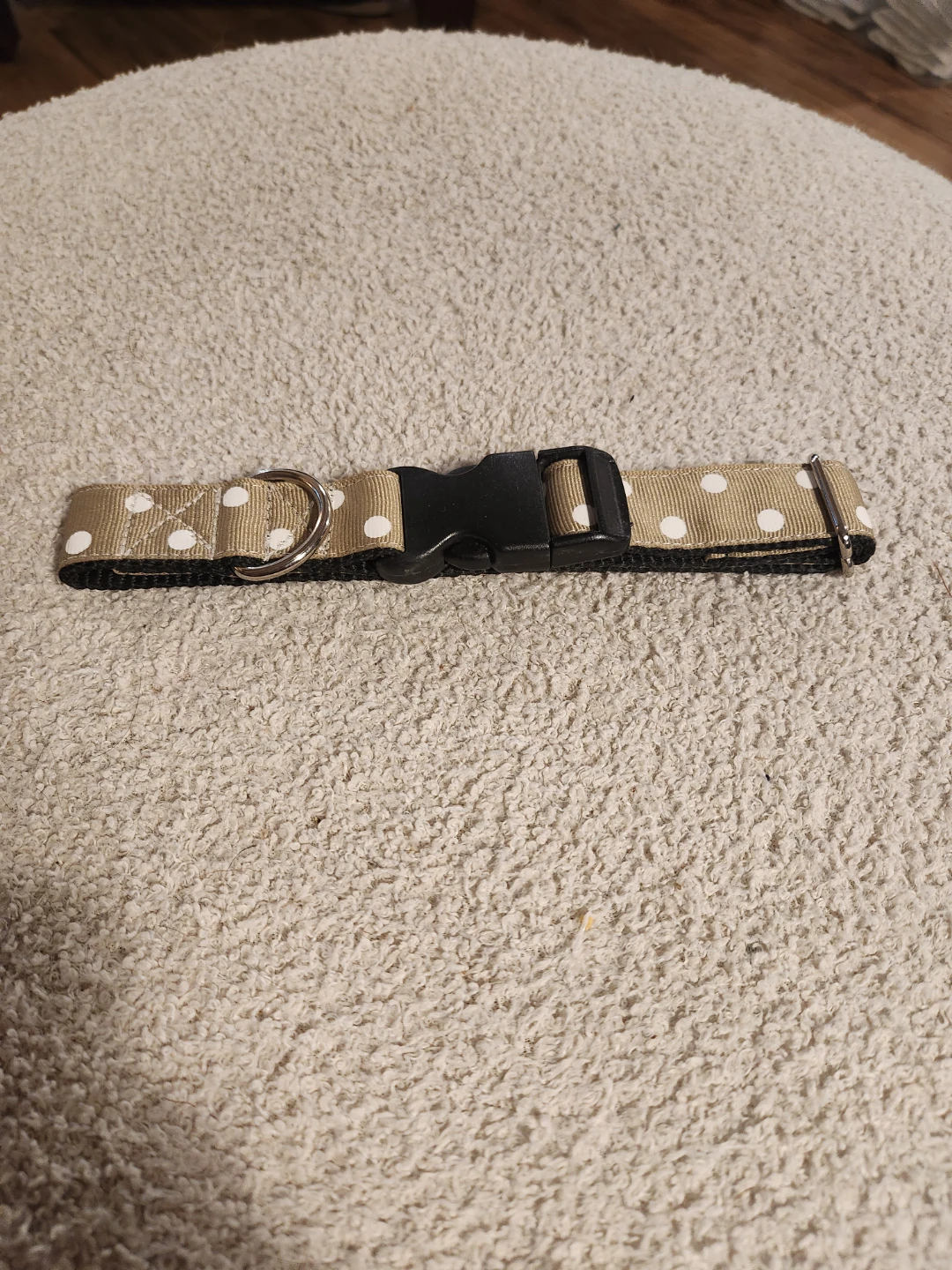 Medium Dog Collar - Beige with White Polka Dots