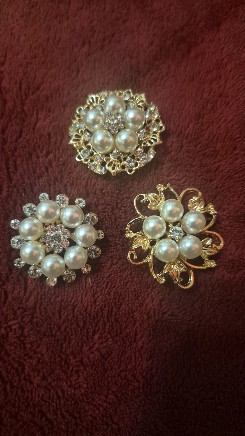 Pearl & Rhinestone Brooches - Set of 3