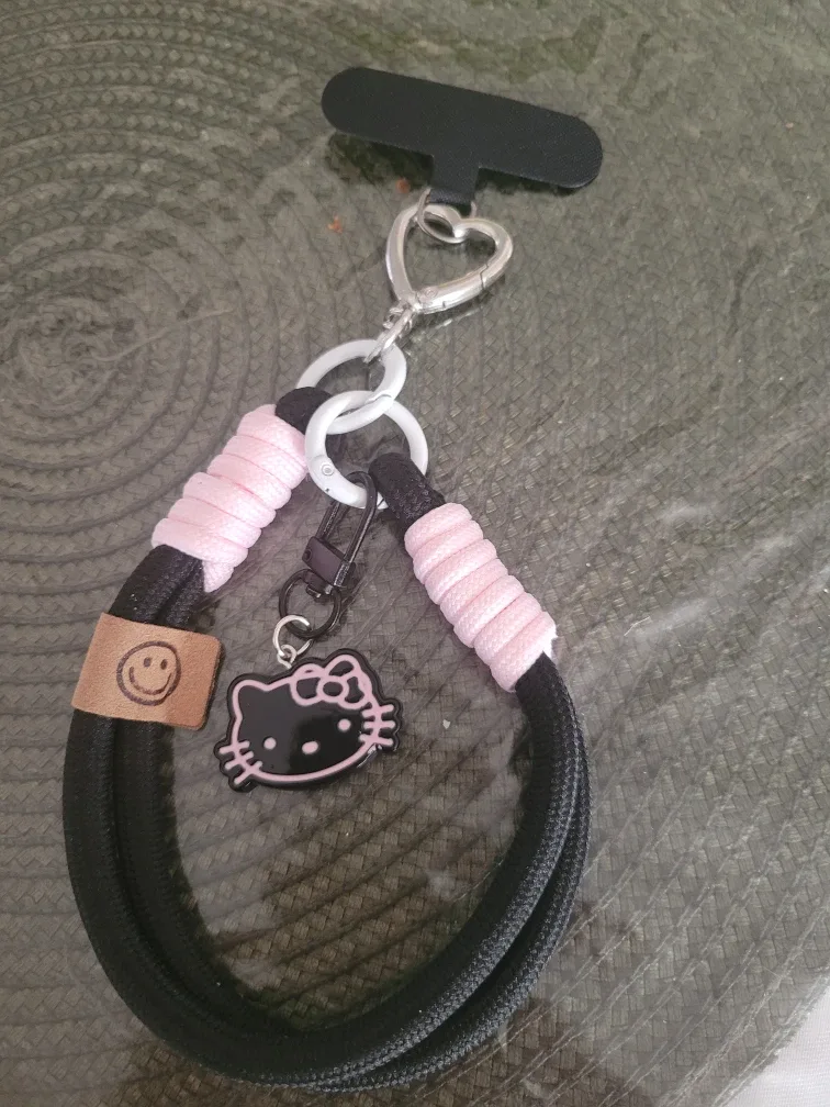 Hello Kitty Phone Charm Strap - Black & Pink