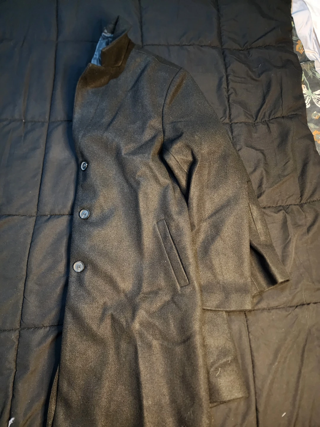 Black Wool Blend Overcoat - photo 5