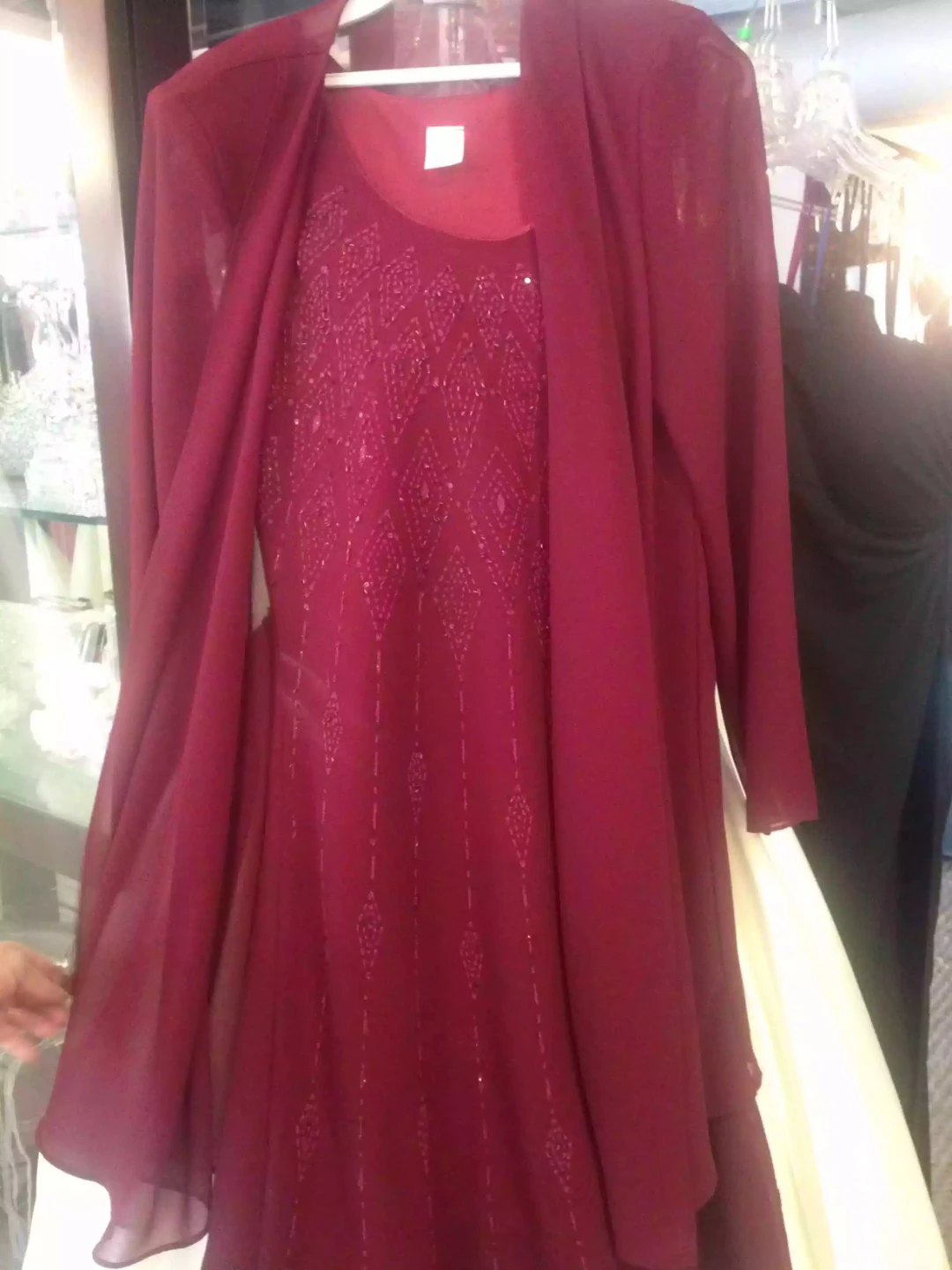 Burgundy Dress with Sheer Jacket