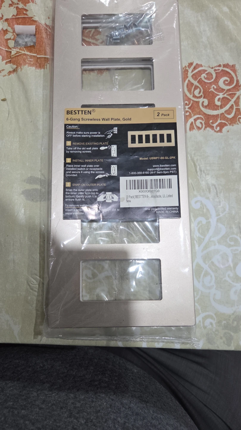 BESTTEN 6-Gang Screwless Wall Plate,  Decorative Switch  Gold ,