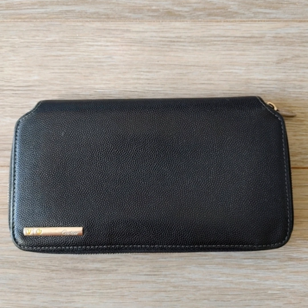 Cartier Black Leather Zip Long Wallet