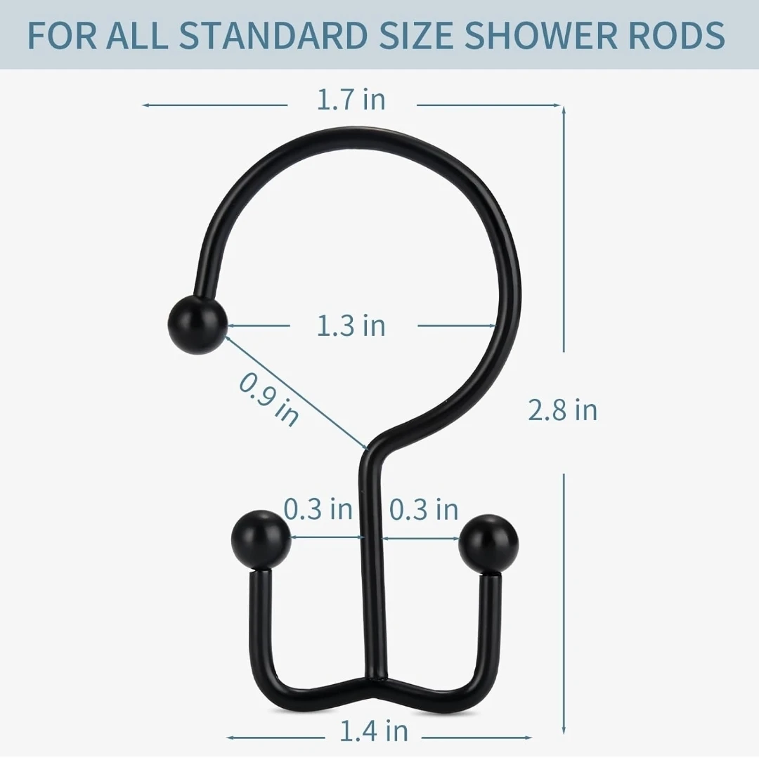 Shower Curtain Hooks, 12 Pcs Black - photo 2