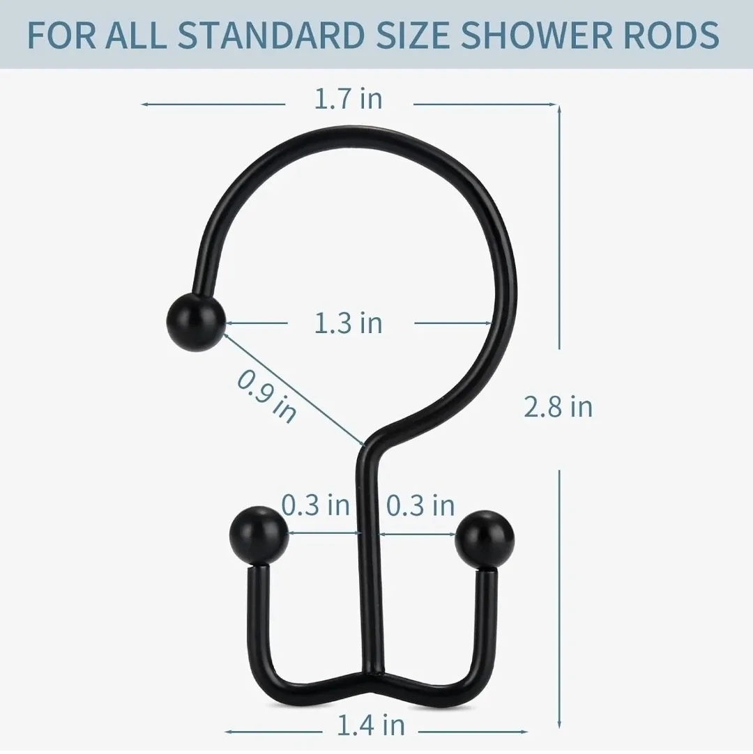 Shower Curtain Hooks, 12 Pcs Black image indicator(2)
