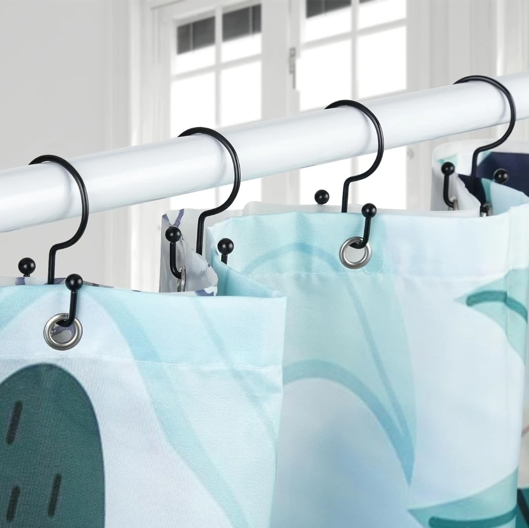 Shower Curtain Hooks, 12 Pcs Black - photo 3
