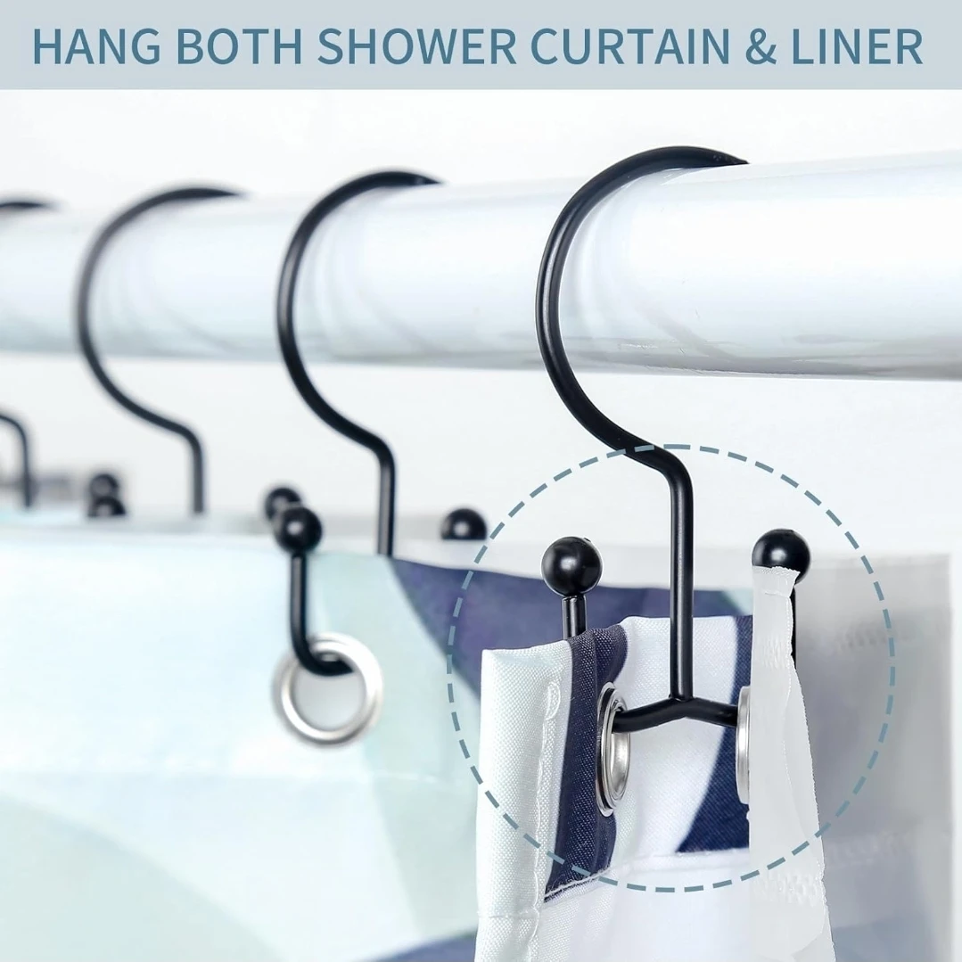 Shower Curtain Hooks, 12 Pcs Black - photo 4