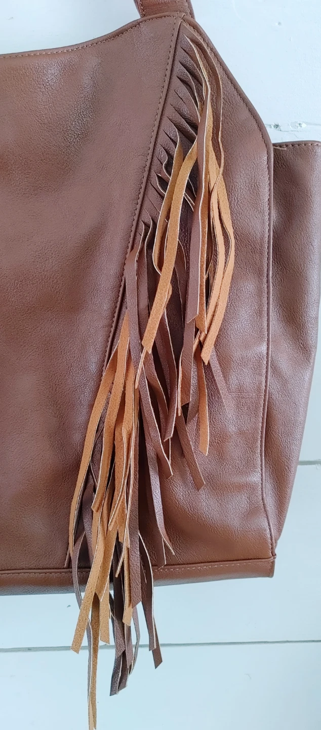 Kensie Brown Faux Leather Fringe Tote Bag - photo 3