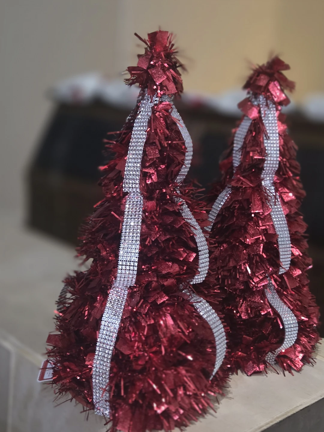 Red Tinsel Christmas Trees (Set of 2) - photo 2
