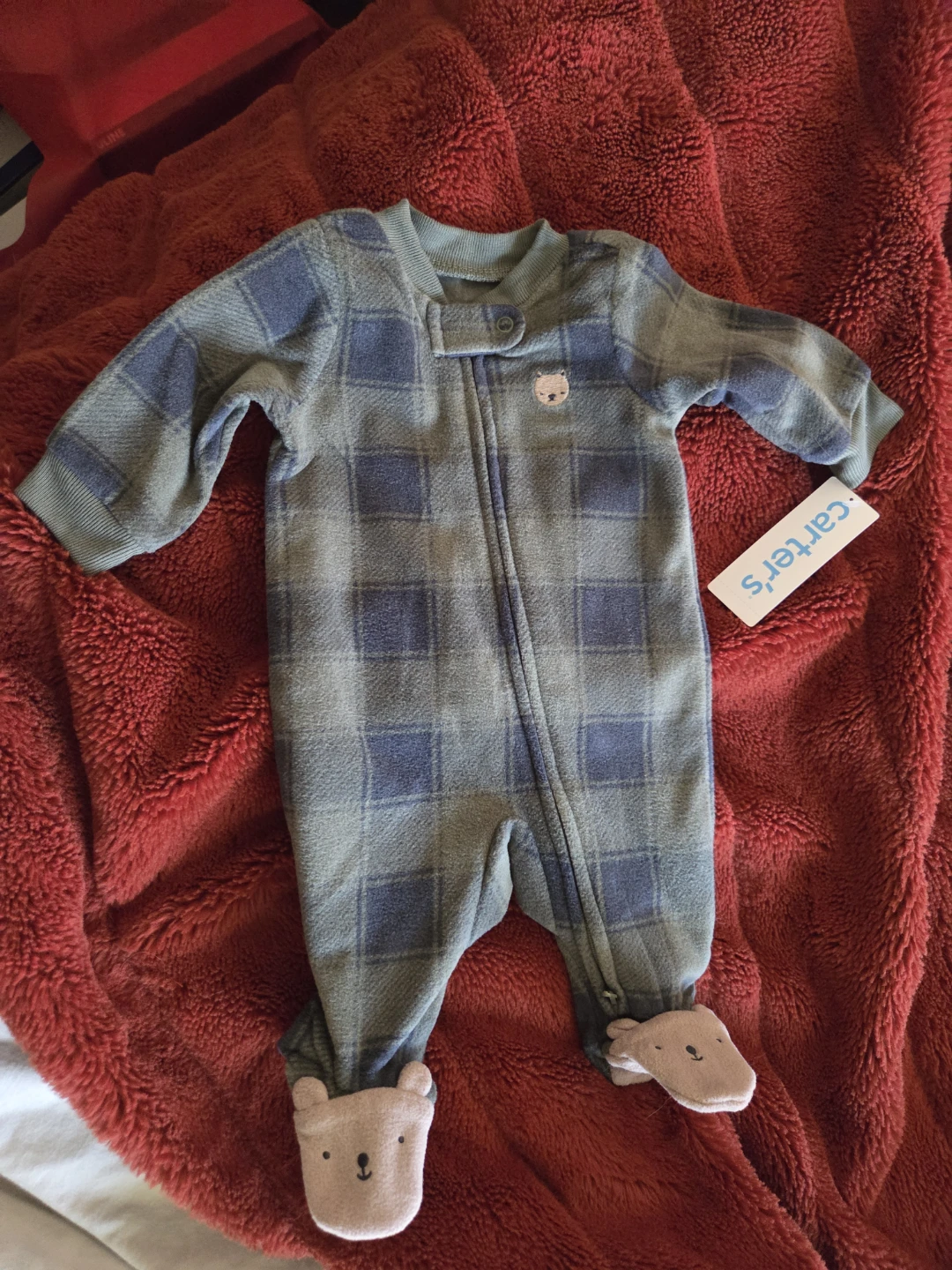 Carter's Newborn Plaid Fleece Footed Pajamas - New