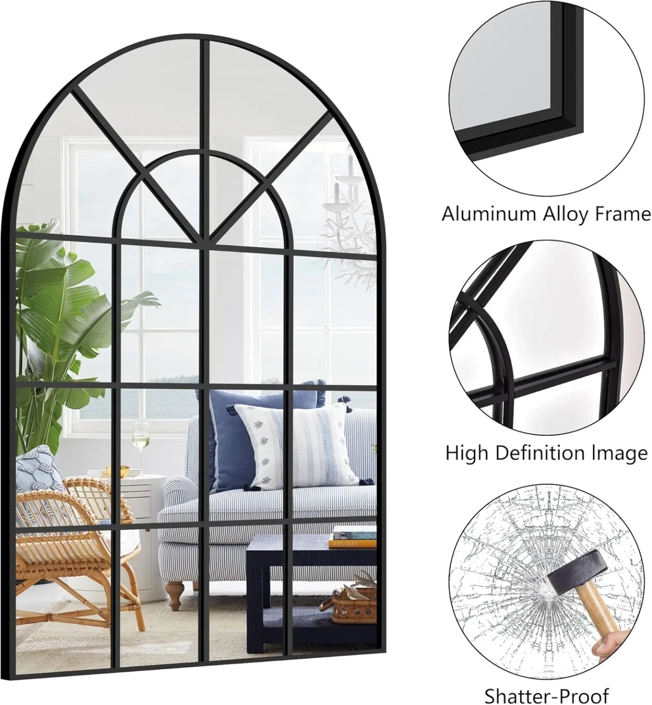 Arched Windowpane Mirror - 24" x 36" image indicator(3)