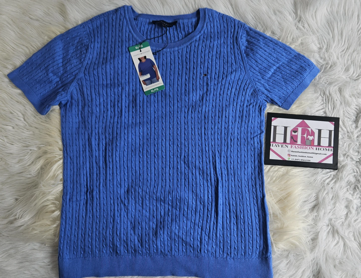 Tommy Hilfiger Blue Cable Knit Tee - XL/TG