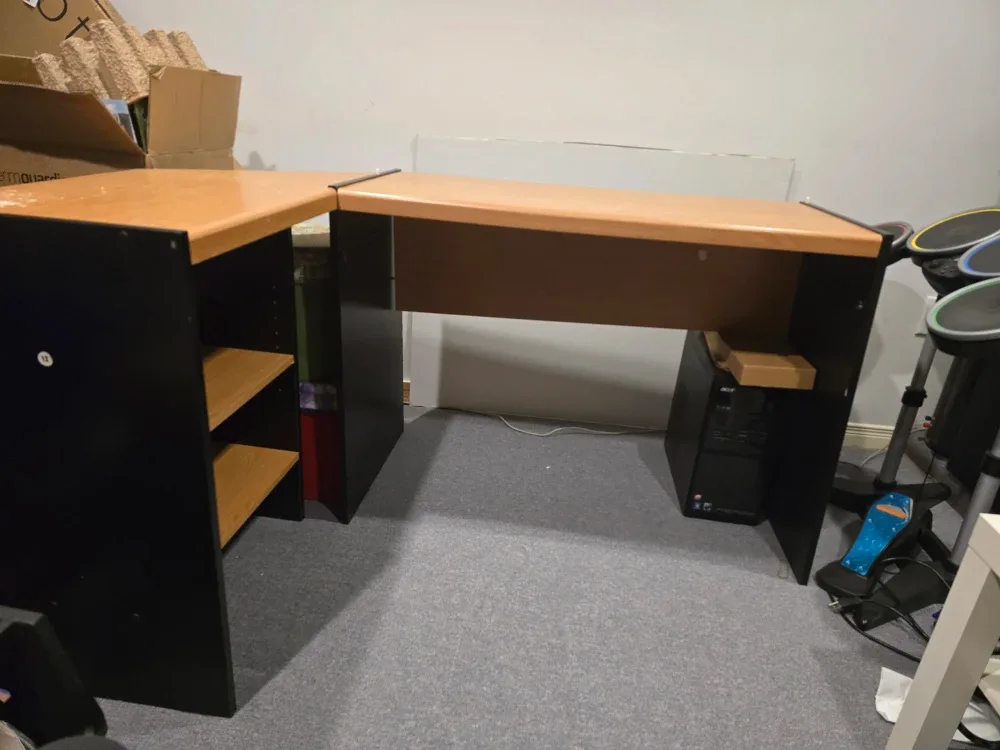 L-Shaped Desk - Black and Wood