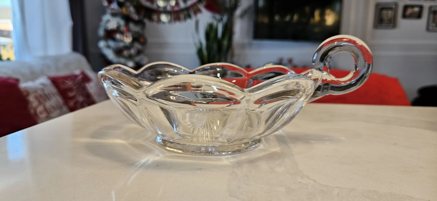 Vintage Clear Glass Bowl with Handle - photo 2