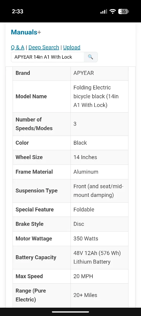 APYEAR 14in A1 Folding Electric Bicycle image indicator(4)