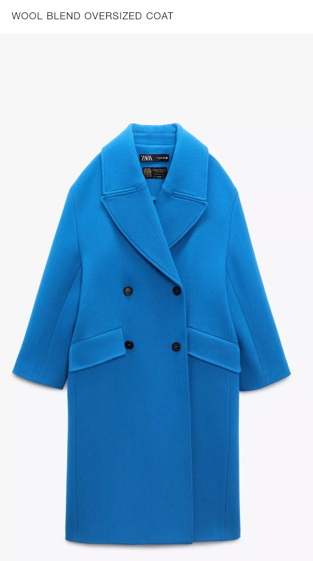 Zara Wool Blend Oversized Coat - Blue - photo 2