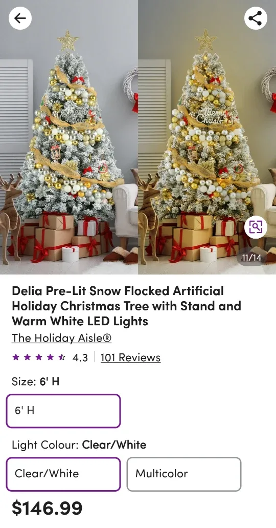 Delia 6' Pre-Lit Snow Flocked Christmas Tree