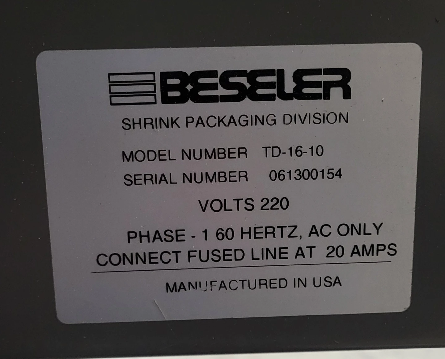 Beseler Shrink Packaging Division Machine - photo 3