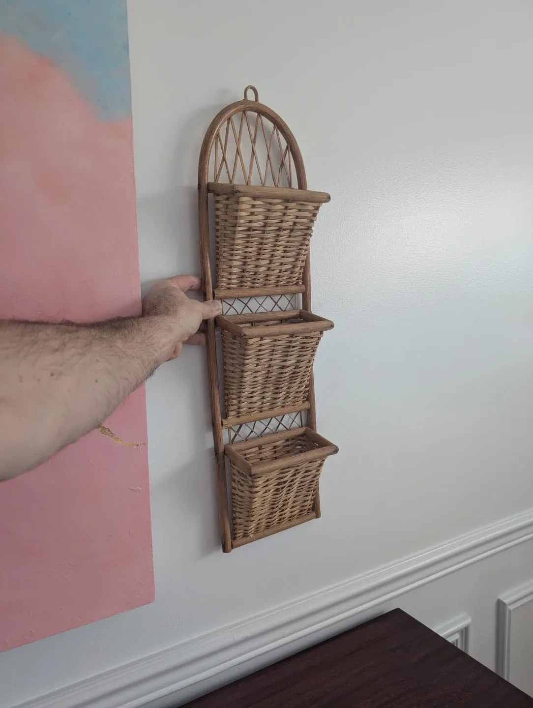 Boho Wicker Wall Hanging Basket Organizer