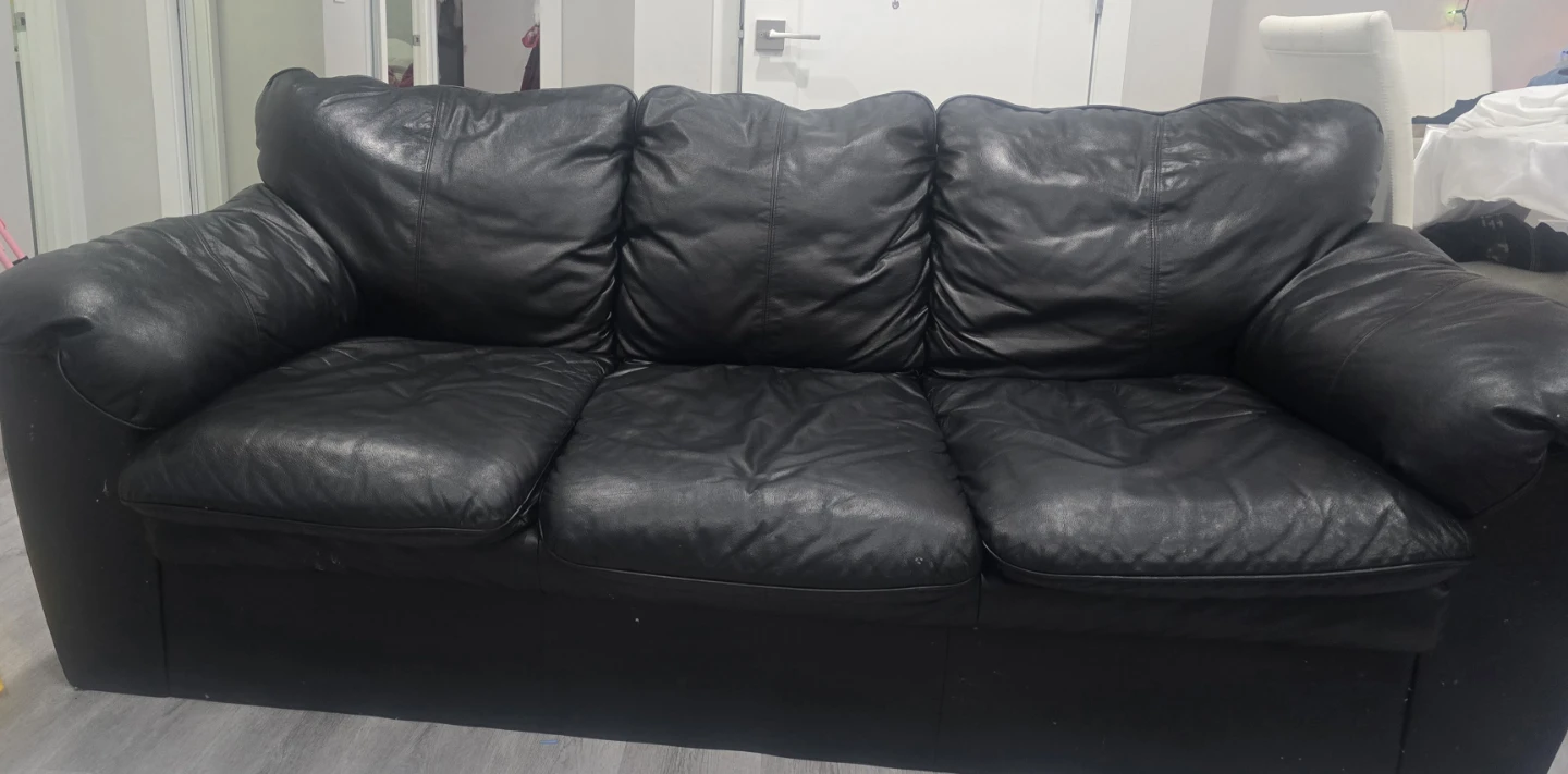Black Leather 3-Seater Sofa
