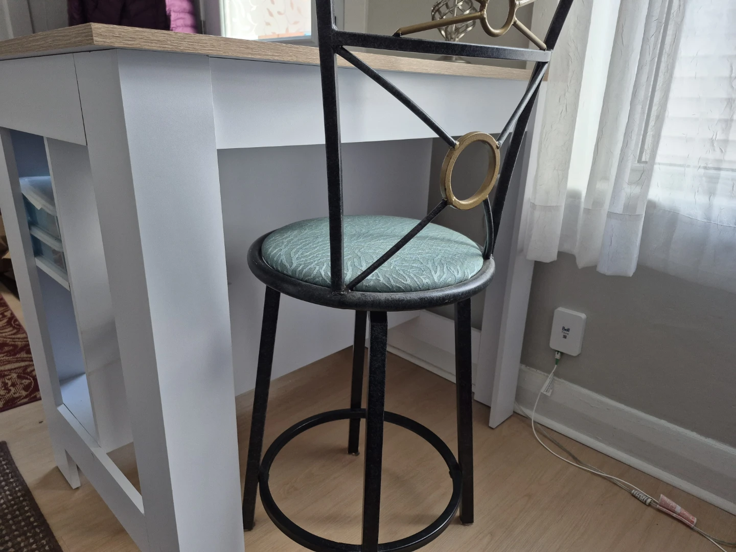 Black Metal Bar Stool with Teal Seat