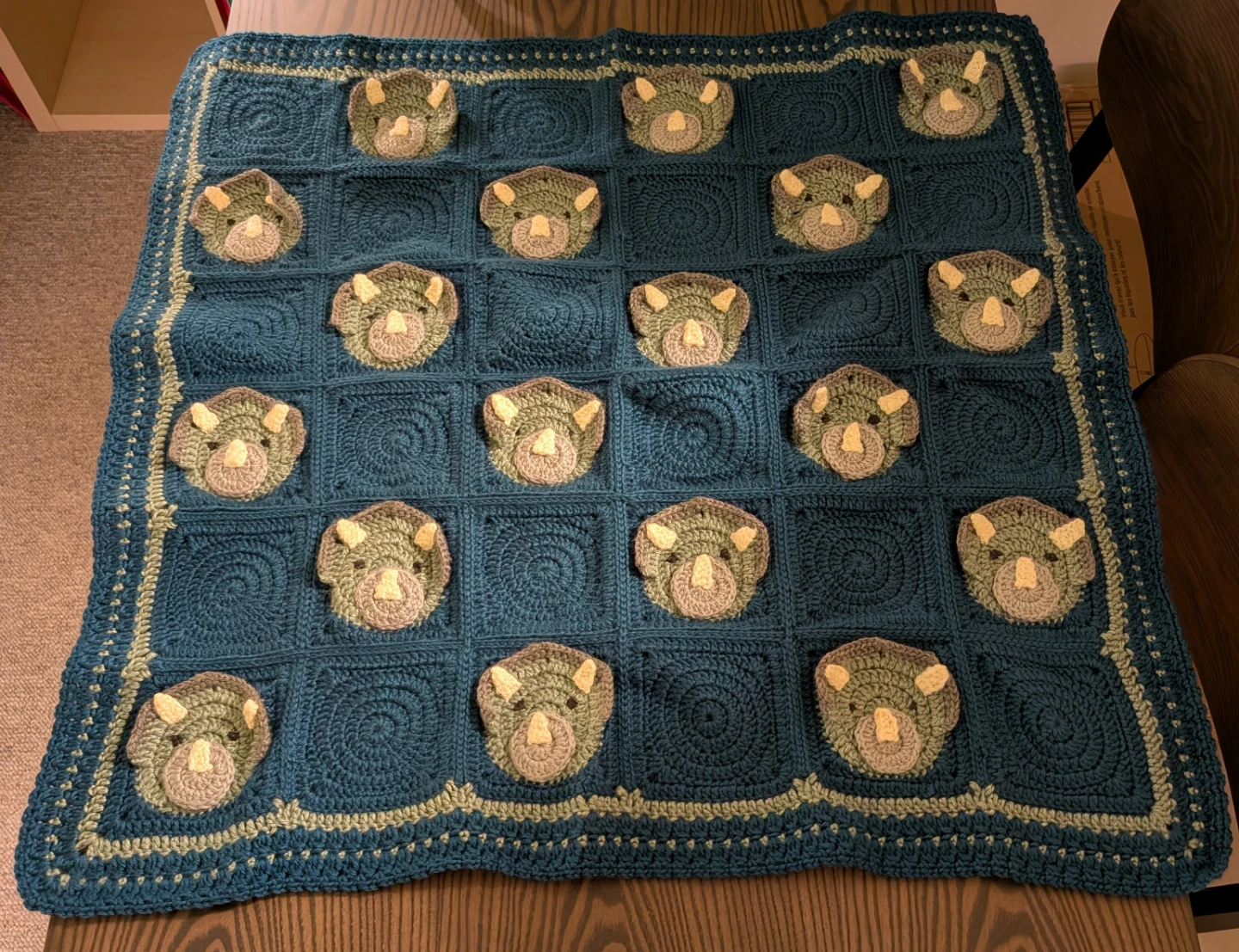 Handmade Triceratops Crochet Baby Blanket