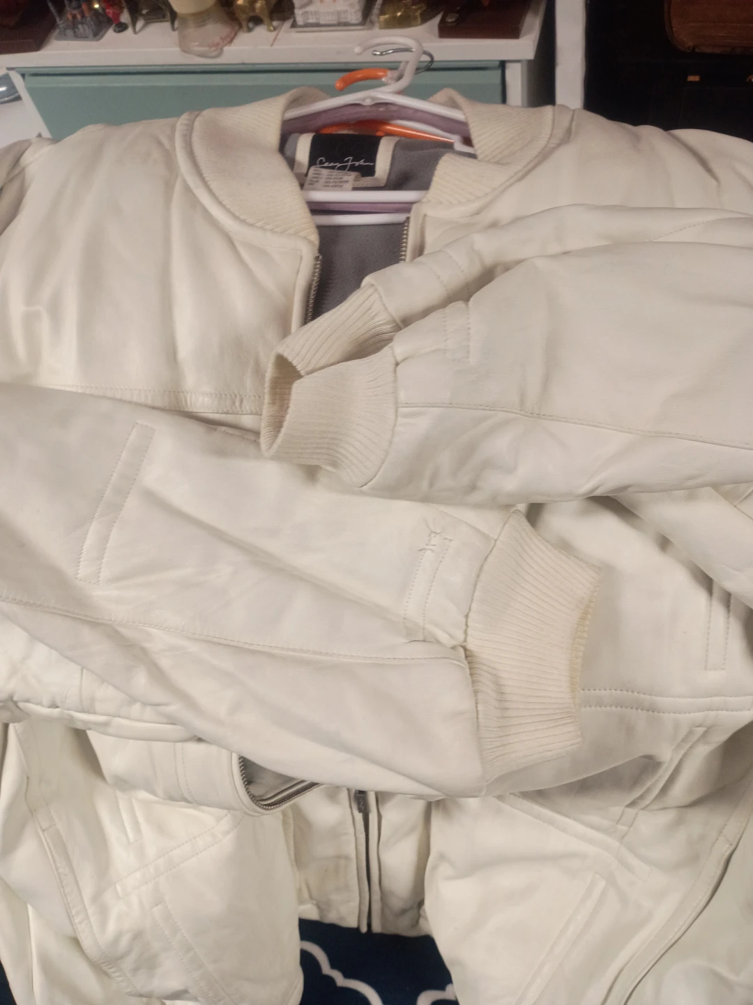 Sean John vintage off-white genuine leather bomber jacket.  - photo 3