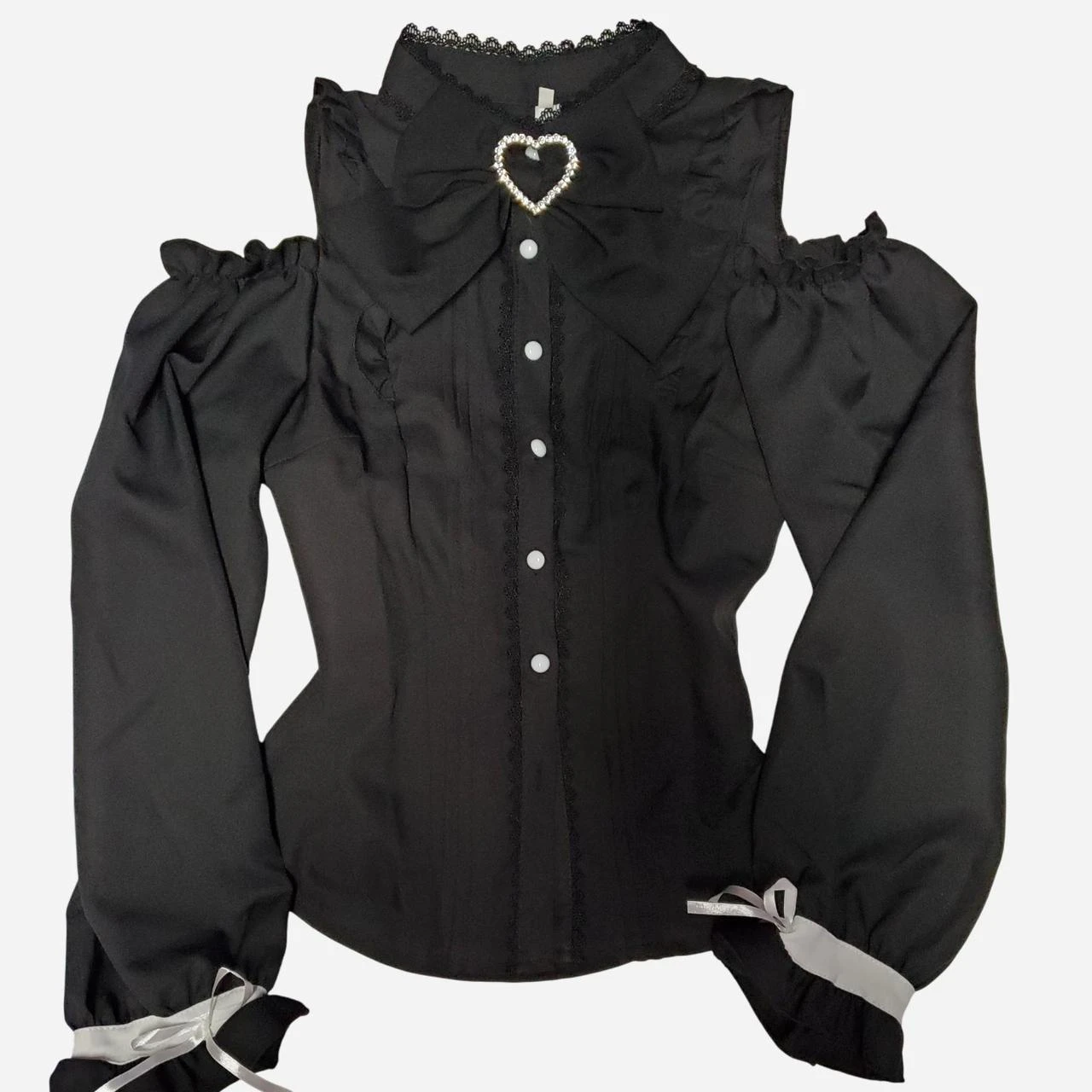 Black ruffle open shoulder bow blouse/top
