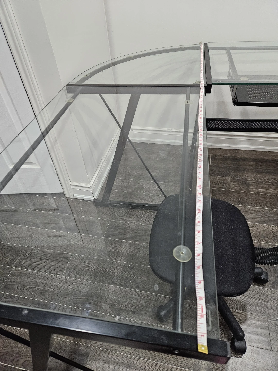 L-shaped Glass Corner Desk with Black Frame - photo 2