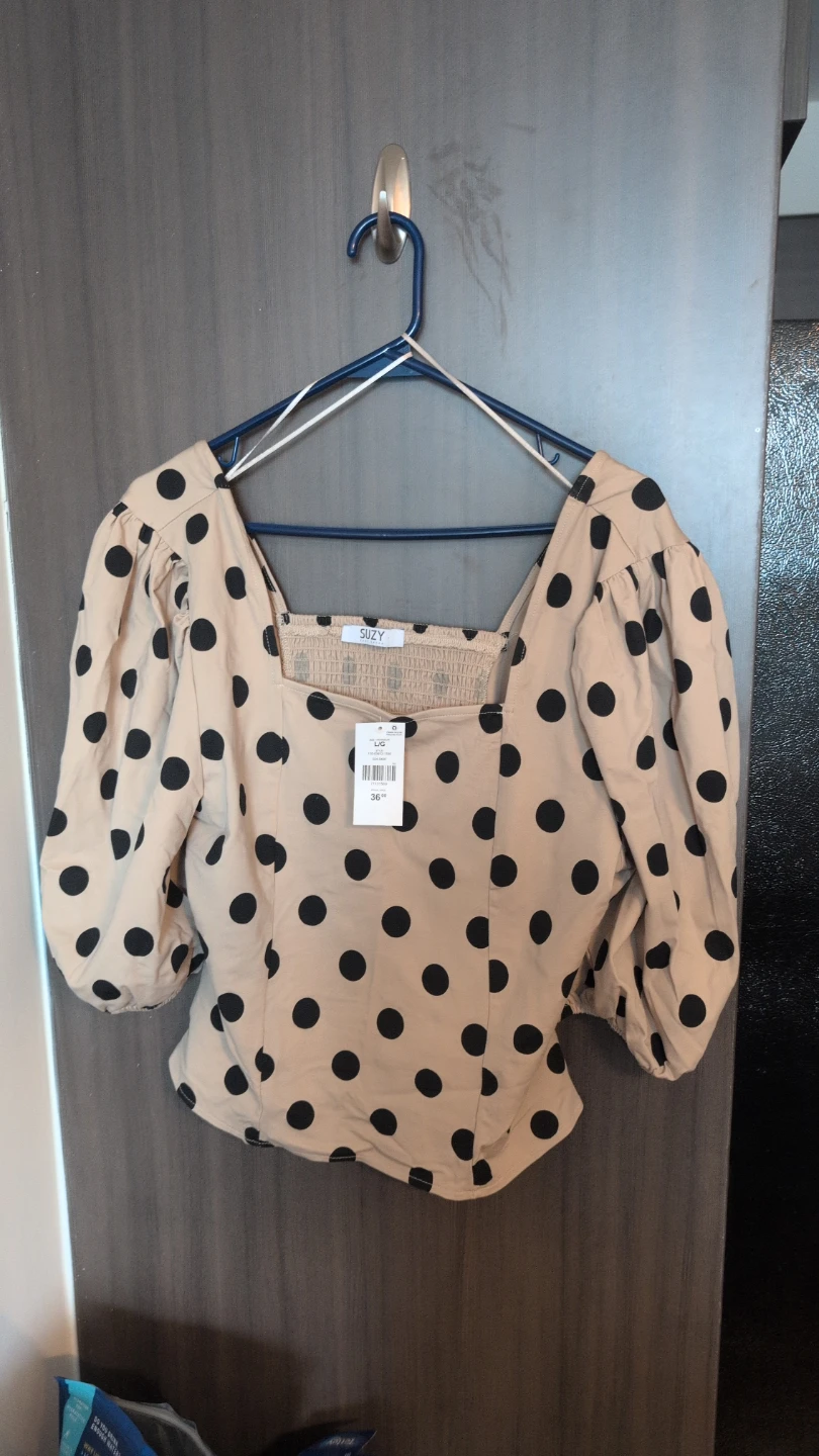 Suzy Shier Polka Dot Top - Size L