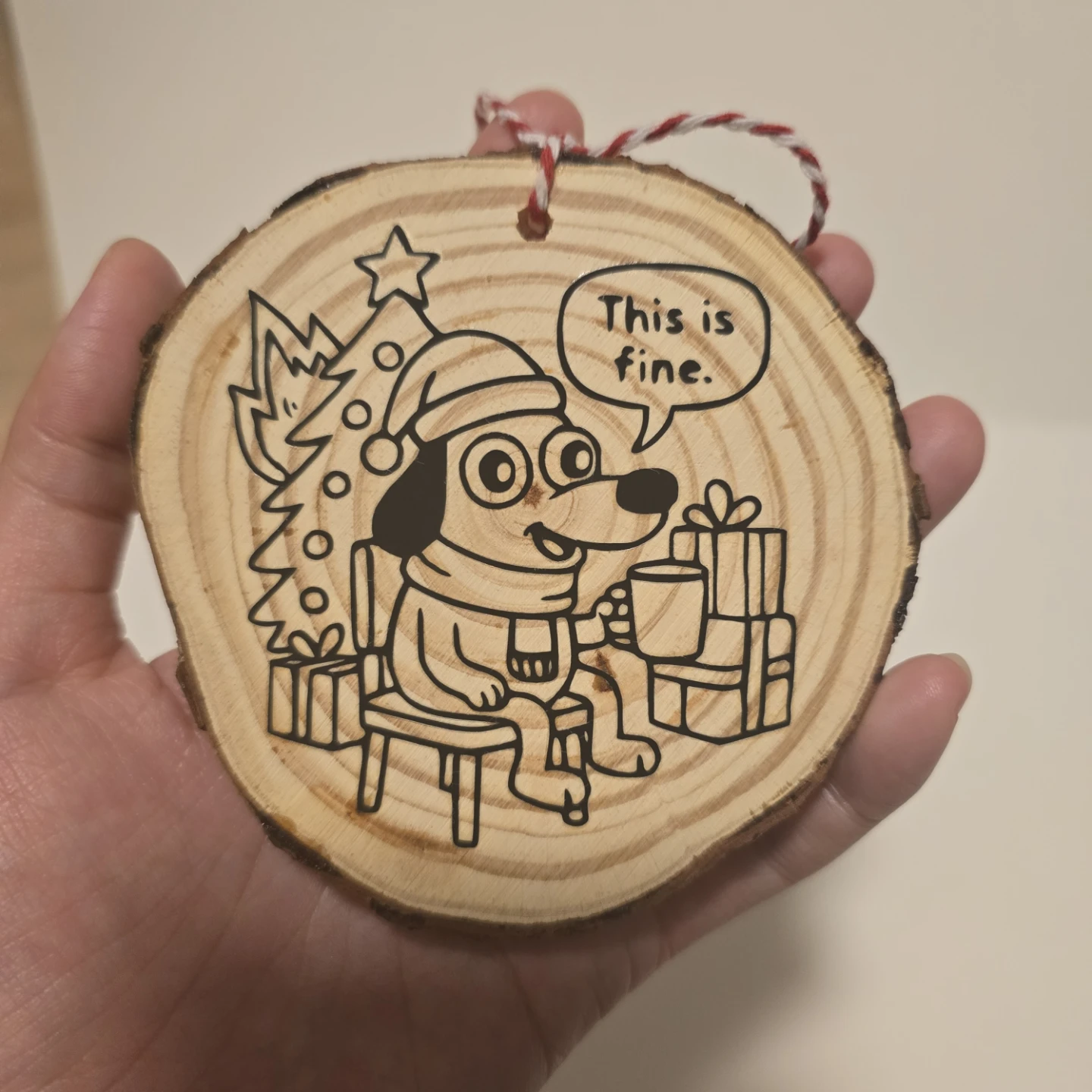 This Is Fine Christmas Wooden Ornament - photo 2