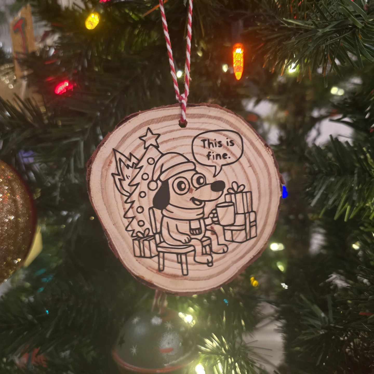 This Is Fine Christmas Wooden Ornament - photo 3
