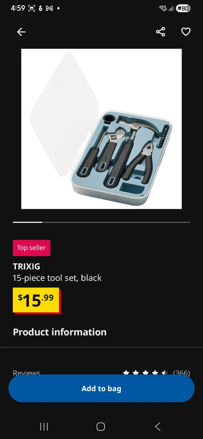 TRIXIG 15-piece Tool Set - Black