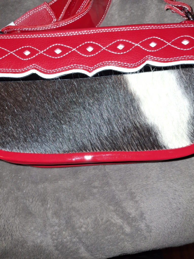 Red Leather & Cowhide Shoulder Bag - photo 2