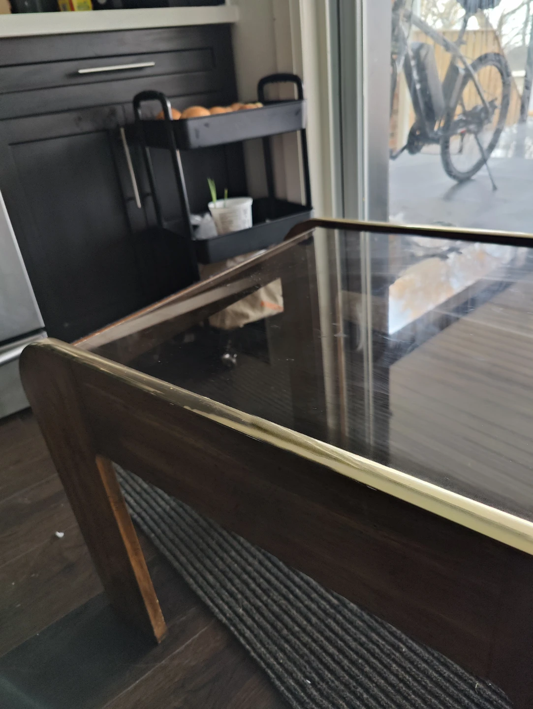 Glass Top Coffee Table - Wood and Brass Trim - photo 3