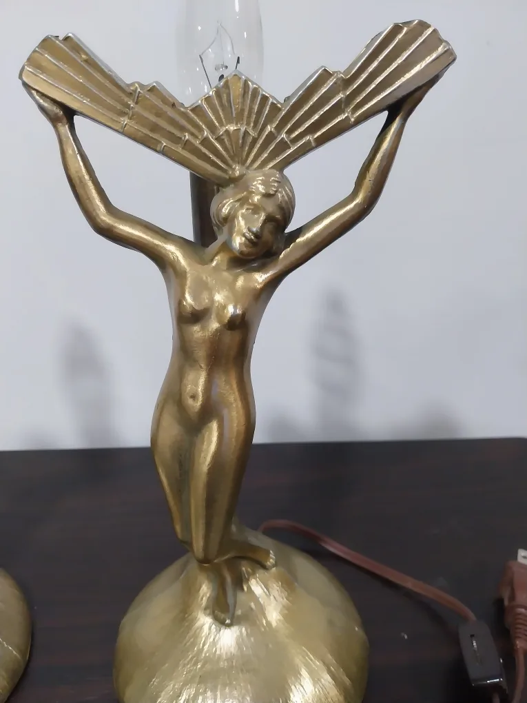 Art Deco Lady Sculpture Victory Metal Table Lamp Pair image indicator(10)