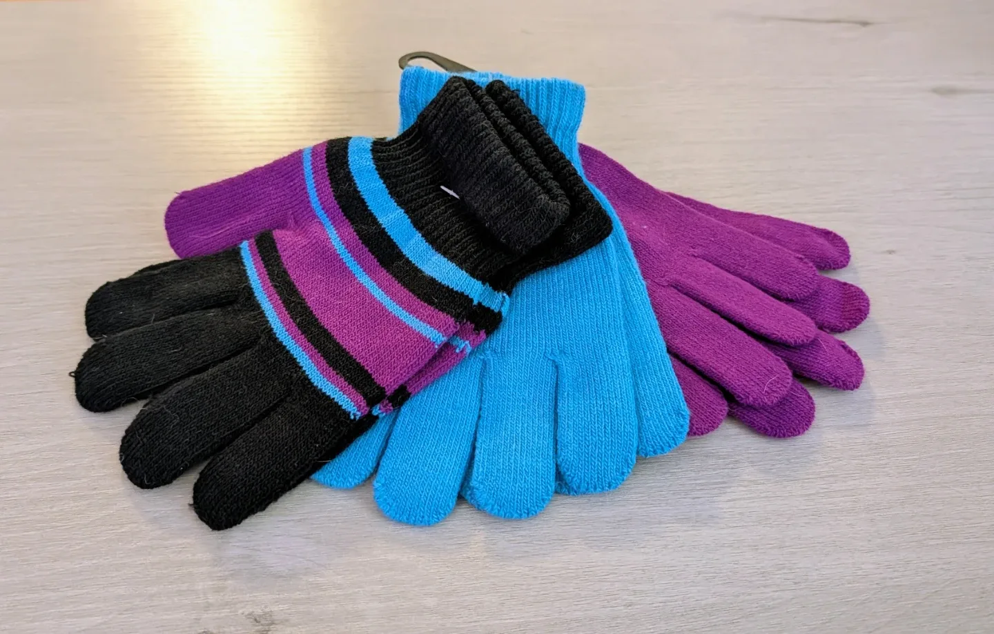 Brand New Assorted Gloves - Purple, Blue, and Striped