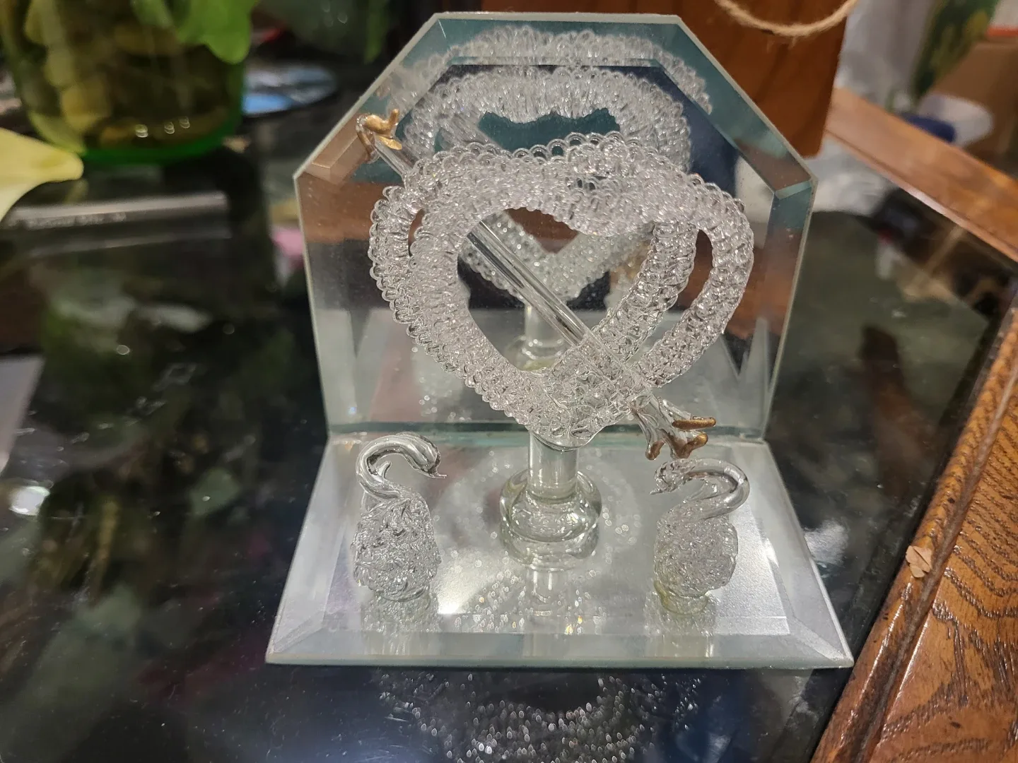 Glass Heart & Swan Figurine