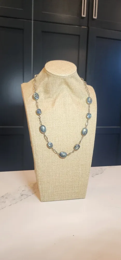 Vintage Silver Tone Necklace with Blue Stone
