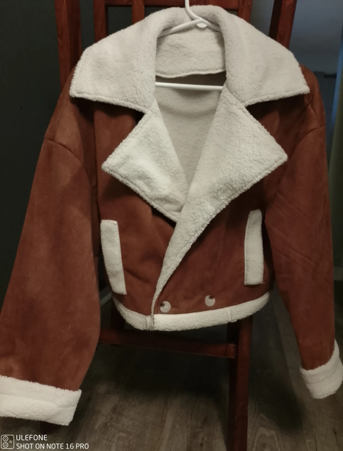 Brown Faux Suede Sherpa Jacket - Size L
