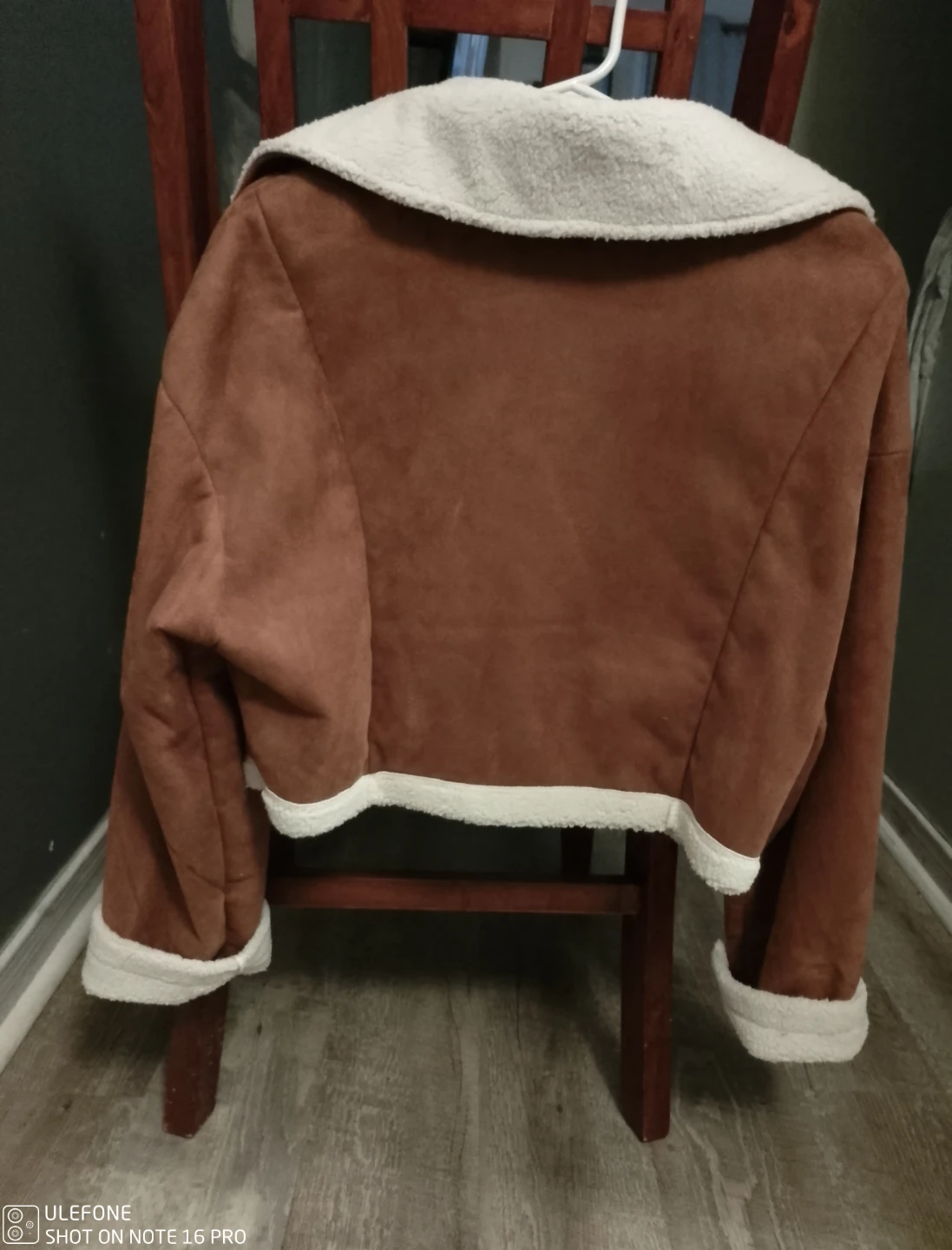 Brown Faux Suede Sherpa Jacket - Size L - photo 4