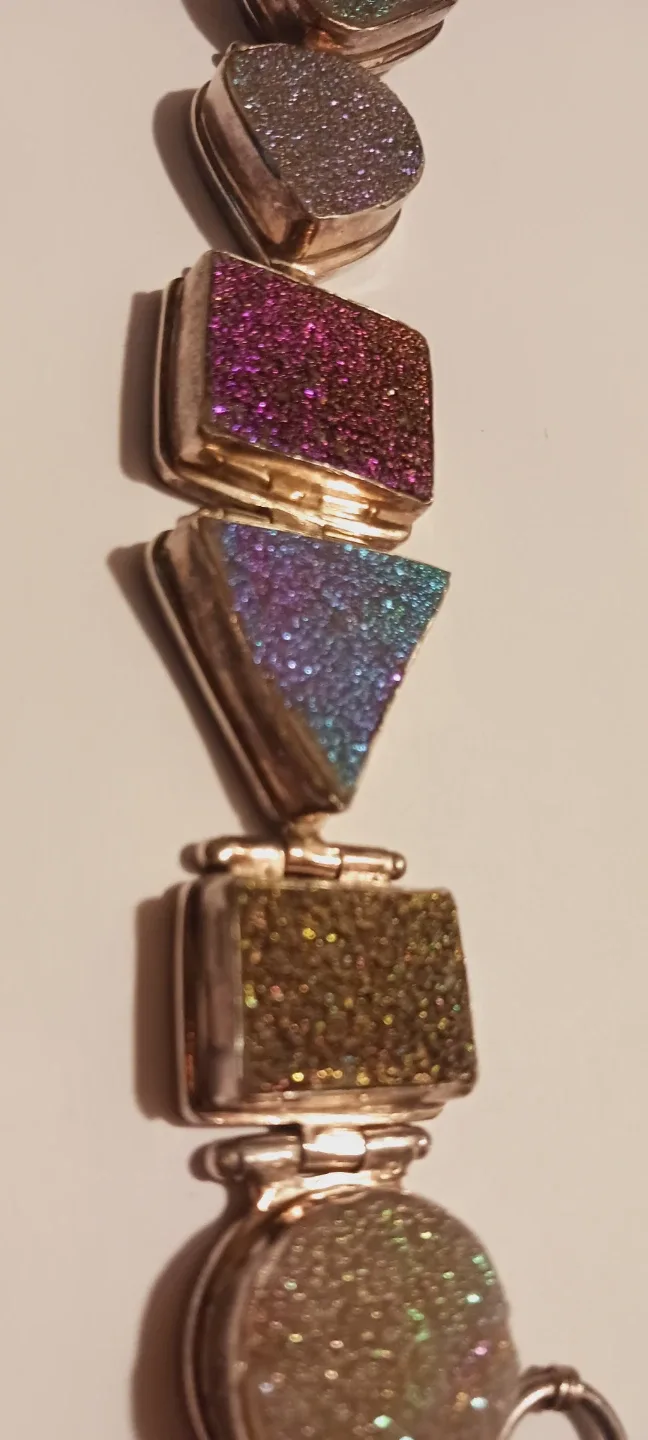 New !! Sterling Silver 925 Druzy Quartz Stones Bracelet image indicator(3)