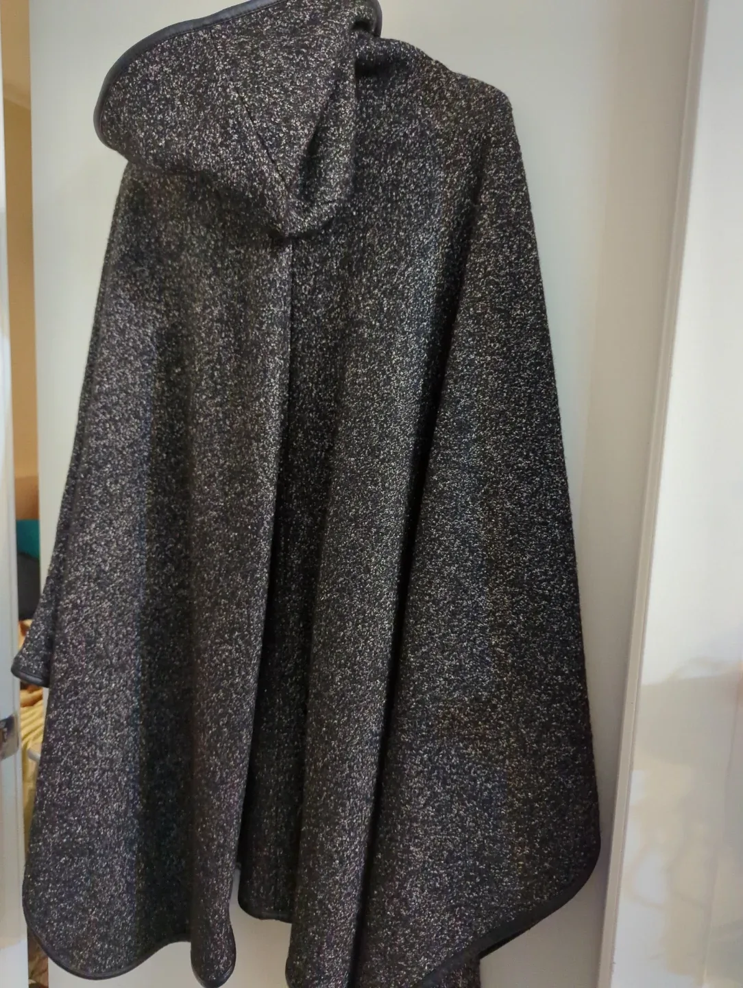 Poncho with hood poly/viscose/wool mix. image indicator(2)