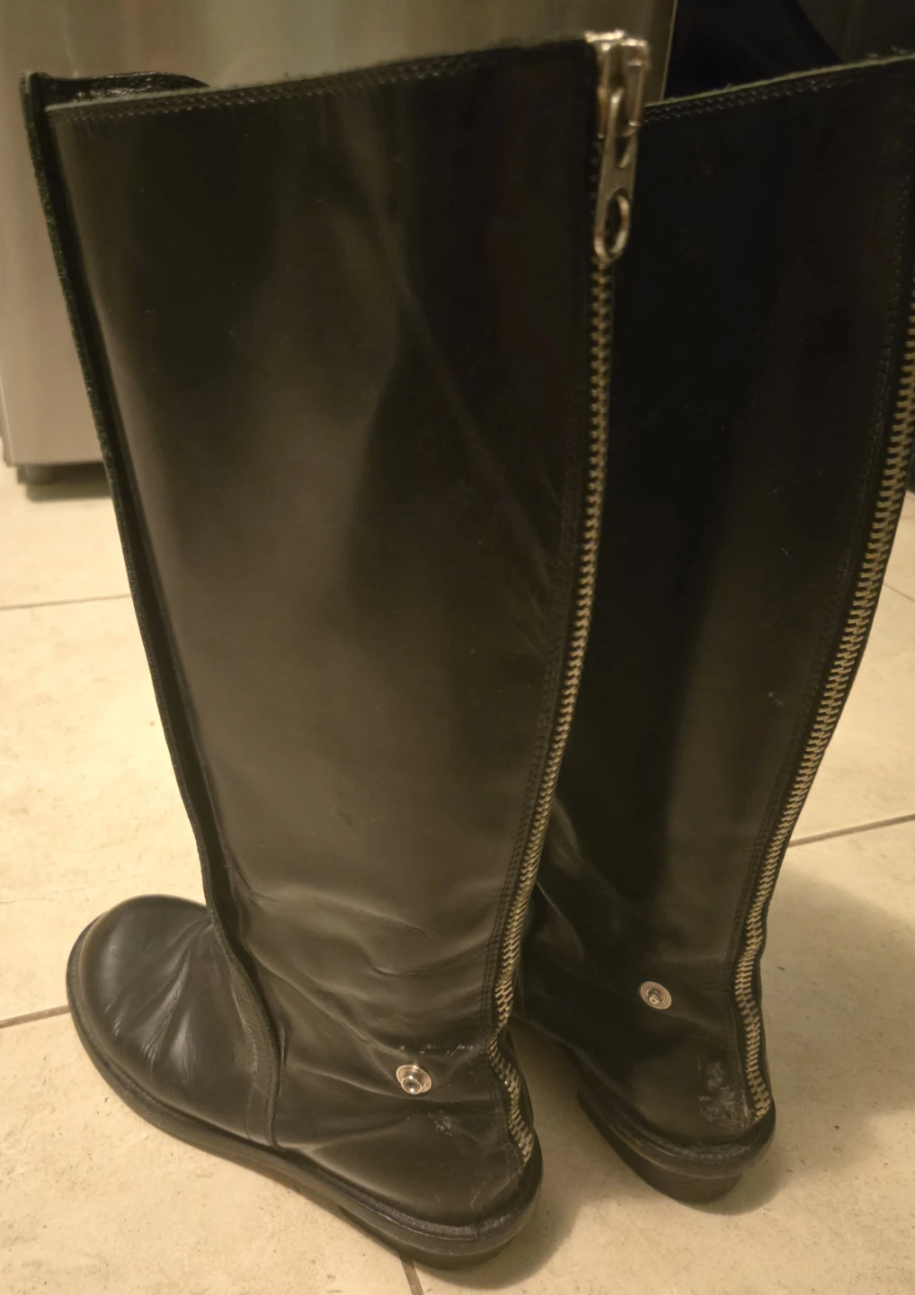 Chloé Black Leather Vintage Tall Riding Boots with Zippers