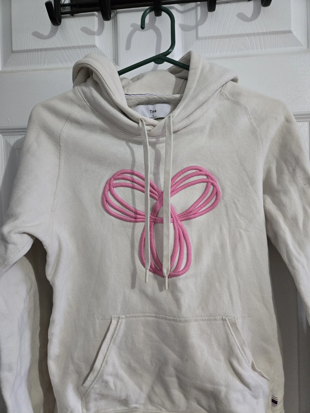 TNA Cream Hoodie with Pink Logo - Size S
