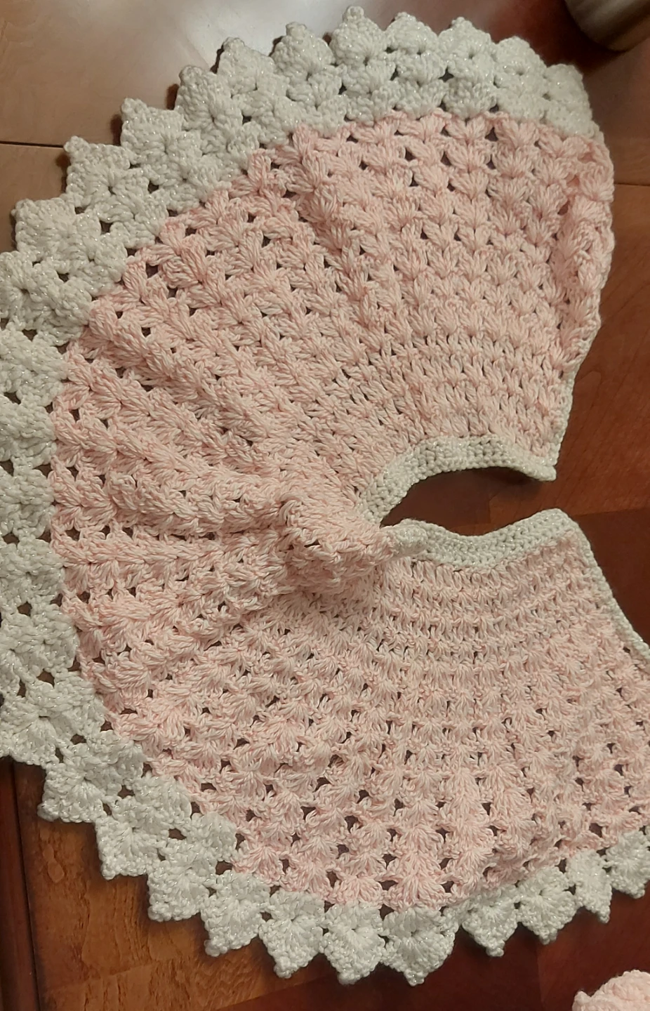 Handmade Crochet Baby Blanket - Pink & White